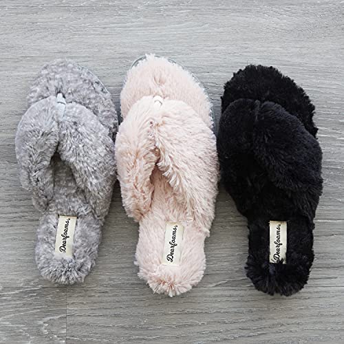 Dearfoams womens Marie Furry Thong Slipper, Dusty Pink, Large US