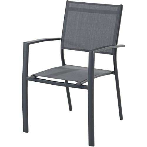 Hanover 11-Piece 40" x 94" Cameron Modern Outdoor Dining Set, 10 Stackable Sling Chairs, 40'' x 94'' Expandable Table, Durable, Weather Protected Aluminum Frame, Gray