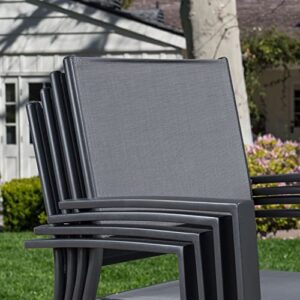 Hanover 11-Piece 40" x 94" Cameron Modern Outdoor Dining Set, 10 Stackable Sling Chairs, 40'' x 94'' Expandable Table, Durable, Weather Protected Aluminum Frame, Gray