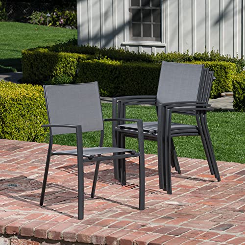 Hanover 11-Piece 40" x 94" Cameron Modern Outdoor Dining Set, 10 Stackable Sling Chairs, 40'' x 94'' Expandable Table, Durable, Weather Protected Aluminum Frame, Gray