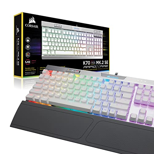 Corsair K70 RGB MK.2 SE Mechanical RAPIDFIRE Gaming Keyboard - USB Passthrough & Media Controls - PBT Double-Shot Keycaps - Cherry MX Speed - RGB LED Backlit - White