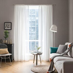 miulee 2 panels solid color white sheer window curtains elegant window voile panels/drapes/treatment for bedroom living room (54 x 72 inches white)