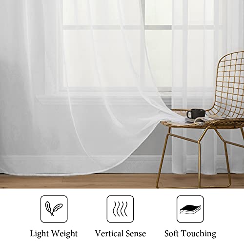 MIULEE 2 Panels Solid Color White Sheer Window Curtains Elegant Window Voile Panels/Drapes/Treatment for Bedroom Living Room (54 X 72 Inches White)