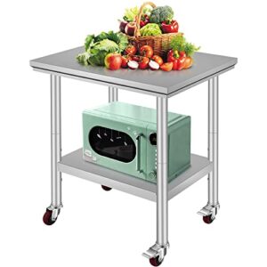 mophorn stainless steel work table with wheels 24 x 30 x 33.8 inch prep table with 4 casters heavy duty work table for commercial kitchen restaurant business