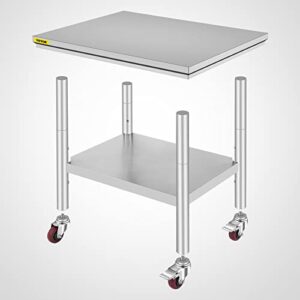 Mophorn Stainless Steel Work Table with Wheels 24 x 30 x 33.8 Inch Prep Table with 4 Casters Heavy Duty Work Table for Commercial Kitchen Restaurant Business