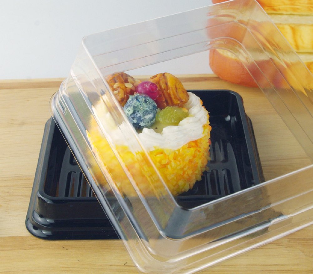 Cake Box - 50 sets 4 Inch X 2-1/8 Inch Clear Plastic Mini Cake Box - Feast Cupcake Box - Muffin Box Biscuit Box Flat Top Box Bakery Cake Shop Sale Use