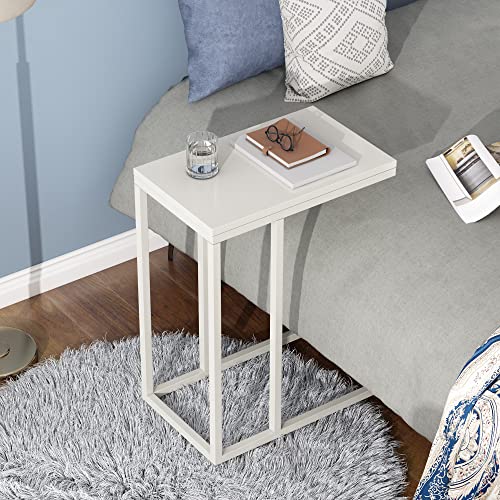 WLIVE Side Table, C Shaped End Table for Couch, Sofa and Bed, Large Desktop C Table for Living Room, Bedroom, Creamy White and Black