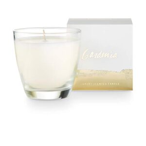 illume gardenia soy candle, demi boxed glass, clear, 4.8 oz.