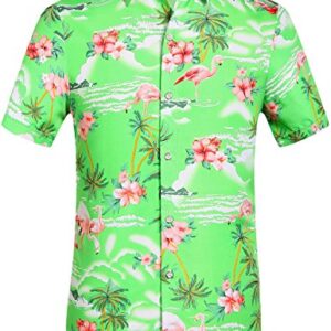 SSLR Mens Hawaiian Shirt Flamingos Casual Short Sleeve Button Down Shirts Aloha Shirt (X-Large, Light Green)