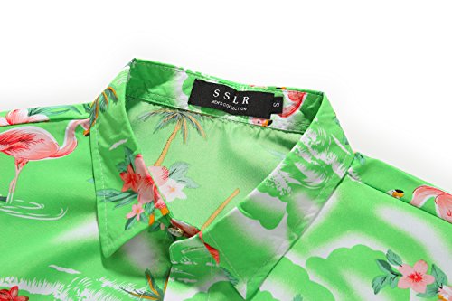 SSLR Mens Hawaiian Shirt Flamingos Casual Short Sleeve Button Down Shirts Aloha Shirt (X-Large, Light Green)