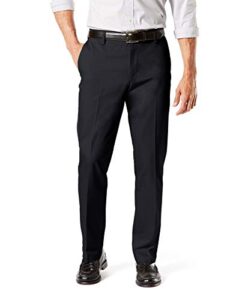 dockers men's straight fit signature lux cotton stretch khaki pant-creased, black, 34w x 32l