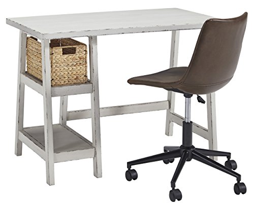 Signature Design by Ashley Mirimyn Farmhouse Home Office Small Desk with Basket, Antique White