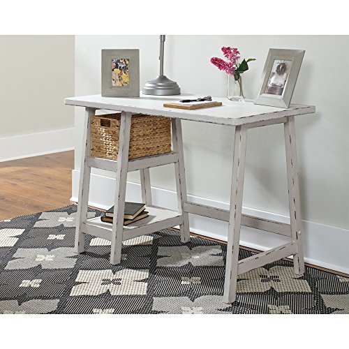 Signature Design by Ashley Mirimyn Farmhouse Home Office Small Desk with Basket, Antique White