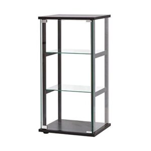 home square living room furniture, 2 piece, 33.5" h contemporary 3 shelf glass curio cabinet display case in black and clear