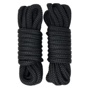 rainier supply co. 2-pack boat dock lines - 15 ft x 3/8 inch boat rope - premium double braided nylon dock rope - mooring lines with 12" eyelet - black