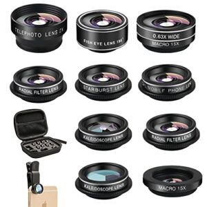 mocalaca phone camera lens (11 lenses) phone lens kit, clip on fisheye/macro/wide angle lens attachment with travel case for iphone 14 13 12 11 xs x pro max samsung android smartphone