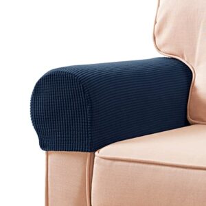 subrtex stretch armrest covers spandex arm covers for chairs couch sofa armchair slipcovers for recliner sofa with twist pins 2pcs (navy)