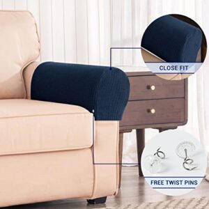 subrtex Stretch Armrest Covers Spandex Arm Covers for Chairs Couch Sofa Armchair Slipcovers for Recliner Sofa with Twist Pins 2pcs (Navy)