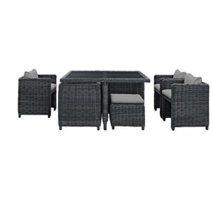 Modway Summon Wicker Rattan Outdoor Patio Sunbrella 9-pc Dining Set in Canvas Gray