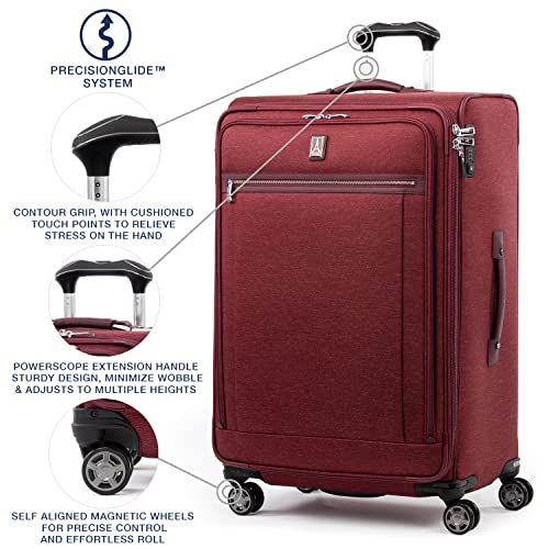 Travelpro Platinum Elite Softside Expandable Checked Luggage, 8 Wheel Spinner Large Suitcase, TSA Lock, Men and Women, Bordeaux Red, Checked Large 29-Inch