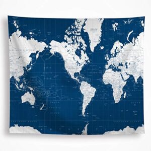 vakado world map tapestry wall hanging blue large tapestry for bedroom aesthetic united states geographical maps wall art covering classroom décor décorations for men dorm living room office 59"x82.6"