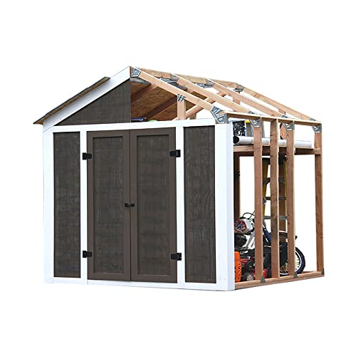 EZBUILDER 7 x 8 Foot Peak Roof Storage Shed Garage Barn DIY EZ Framing Kit with 24 Galvanized Steel Angles and 12 Base Plates (No Wood Included)