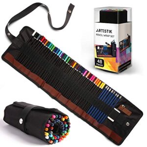 artistik colored pencil set - (47 pieces) vivid 3.5 mm artist grade drawing & sketching colored pencils for adults coloring books, watercolor, professional sketching pencils and travel wrap case