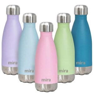 mira 12 oz stainless steel vacuum insulated water bottle - double walled cola shape thermos - 24 hours cold, 12 hours hot - reusable metal water bottle - kids leak-proof sports flask - rose pink