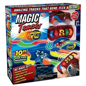 ontel magic tracks rc - remote control turbo race cars & 10 ft of flexible, bendable glow in the dark racetrack - as seen on tv, color may vary