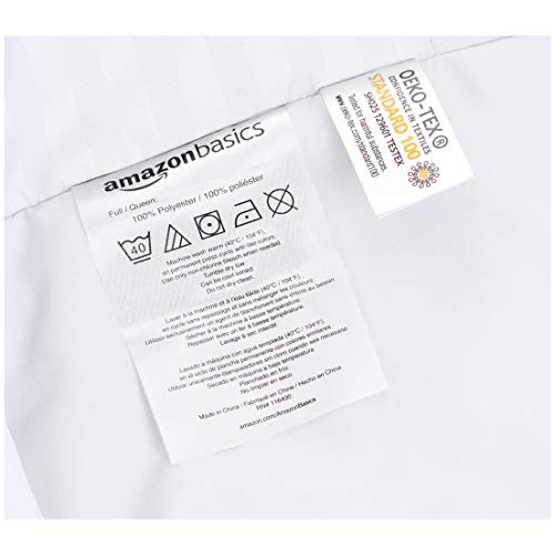 Amazon Basics Microfiber 3 Piece Duvet Cover Set, Full/Queen, Bright White, Striped
