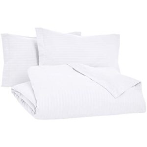 Amazon Basics Microfiber 3 Piece Duvet Cover Set, Full/Queen, Bright White, Striped