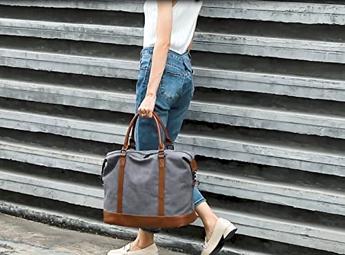 Bluboon Women Ladies Canvas Weekender Bag Overnight Carry-on Tote Duffel in Trolley Handle (Grey)