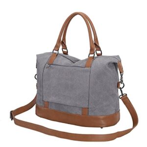 Bluboon Women Ladies Canvas Weekender Bag Overnight Carry-on Tote Duffel in Trolley Handle (Grey)