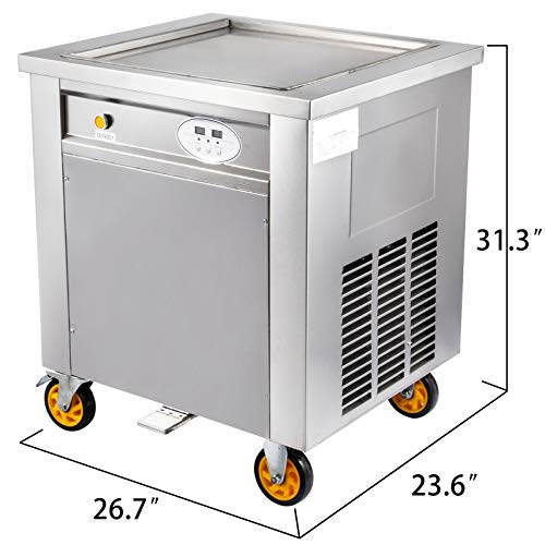 VEVOR Commercial Rolled Ice Cream Machine, 1350W Stir-Fried Yogurt Cream Maker, Ice Cream Roll Machine w/ 19.7-Inch Square Pan, 2 Defrost Methods (Button & Pedal), Perfect for Bars Cafes Dessert Shops