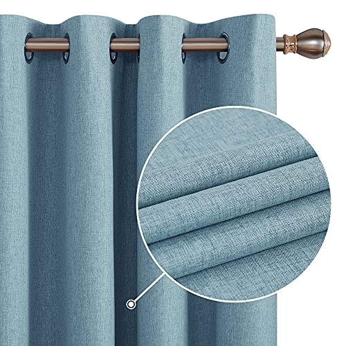 Deconovo Total Blackout Curtains 45 Inch Length, Teal Curtains Set of 2, Linen Textured Grommets Top Curtain with Coating, Short Curtains for Small Windows(Teal, 52W x 45L Inch, 2 Panels)