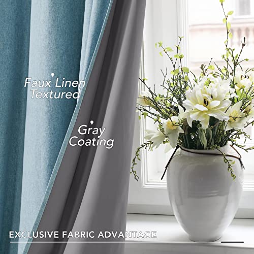 Deconovo Total Blackout Curtains 45 Inch Length, Teal Curtains Set of 2, Linen Textured Grommets Top Curtain with Coating, Short Curtains for Small Windows(Teal, 52W x 45L Inch, 2 Panels)