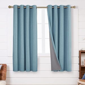 Deconovo Total Blackout Curtains 45 Inch Length, Teal Curtains Set of 2, Linen Textured Grommets Top Curtain with Coating, Short Curtains for Small Windows(Teal, 52W x 45L Inch, 2 Panels)