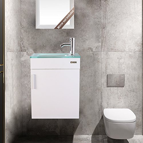 eclife Bathroom Vanity W/Sink Combo, 18.4” for Small Space MDF Modern Design Wall Mounted Vanity Set, Porcelain Ceramic Sink Top, Chrome Faucet (F-A15E01W)