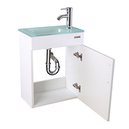 eclife Bathroom Vanity W/Sink Combo, 18.4” for Small Space MDF Modern Design Wall Mounted Vanity Set, Porcelain Ceramic Sink Top, Chrome Faucet (F-A15E01W)