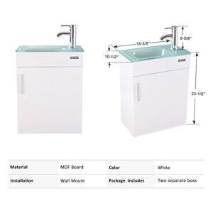 eclife Bathroom Vanity W/Sink Combo, 18.4” for Small Space MDF Modern Design Wall Mounted Vanity Set, Porcelain Ceramic Sink Top, Chrome Faucet (F-A15E01W)