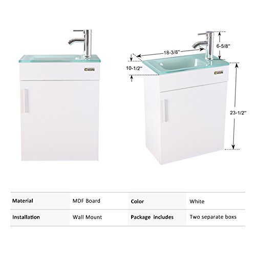 eclife Bathroom Vanity W/Sink Combo, 18.4” for Small Space MDF Modern Design Wall Mounted Vanity Set, Porcelain Ceramic Sink Top, Chrome Faucet (F-A15E01W)