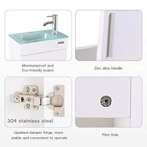 eclife Bathroom Vanity W/Sink Combo, 18.4” for Small Space MDF Modern Design Wall Mounted Vanity Set, Porcelain Ceramic Sink Top, Chrome Faucet (F-A15E01W)