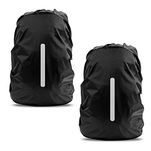 LAMA 2pcs Waterproof Rain Cover for Backpack, Reflective Rainproof Protector for Anti-dust and Anti-Theft M 30L-40L Black