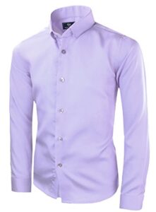 black n bianco boys' signature sateen long sleeve dress shirt (18, lilac)