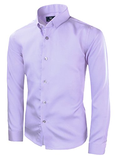 Black n Bianco Boys' Signature Sateen Long Sleeve Dress Shirt (18, Lilac)