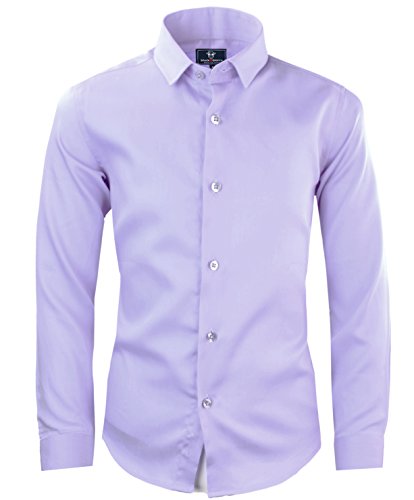 Black n Bianco Boys' Signature Sateen Long Sleeve Dress Shirt (18, Lilac)