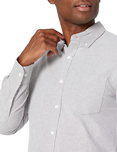 Amazon Essentials Men's Slim-Fit Long-Sleeve Pocket Oxford Shirt, Grey, Small