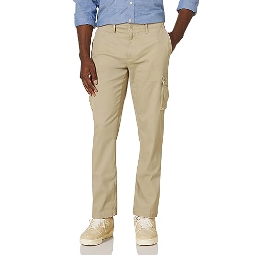 Amazon Essentials Men's Straight-Fit Stretch Cargo Pant (Available in Big & Tall), Khaki Brown, 34W x 32L