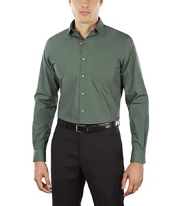 van heusen men's dress shirt fitted poplin solid, dark leaf, 15.5" neck 32"-33" sleeve
