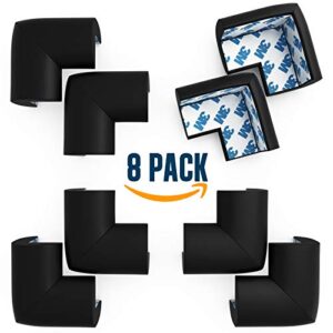 Soft Table Corner Protectors for Baby Safety - Pre-Taped Furniture Edge Guards to Child Proof and Prevent Head & Knee Injuries, 8 Pack, (Black)
